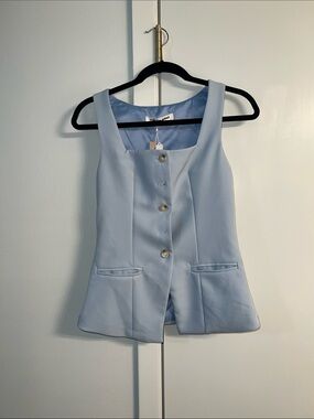 Light Blue Button-Front Sleeveless Vest